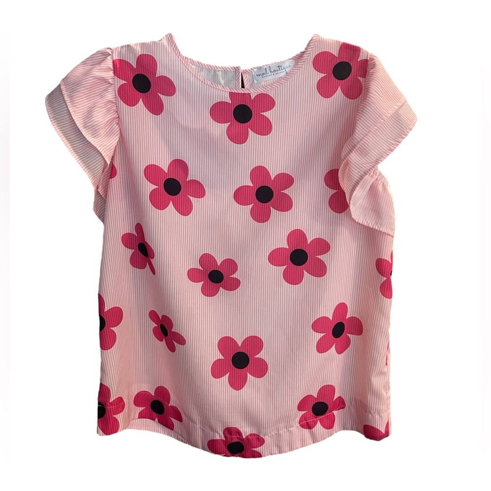 EUC Mod Boutique Pink Flower Ruffle Sleeve Blouse Size L.